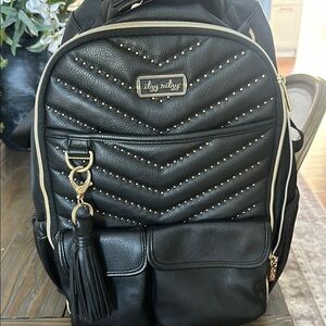 Itzy Ritzy Black and Gold Quilted Backpack